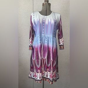 Purple & Teal 3/4 sleeve Dress